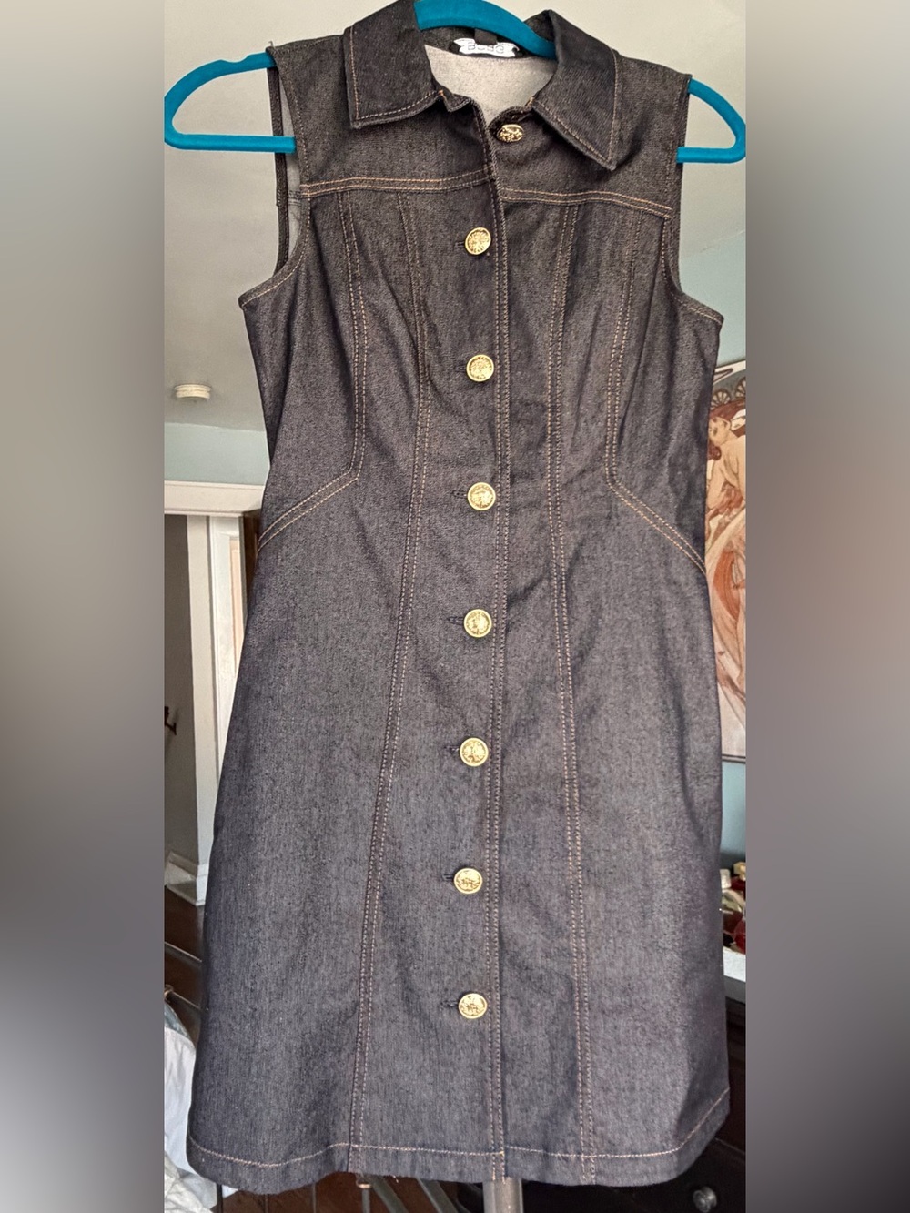 BCBG blue denim Sleeveless Button-Front Denim Dress